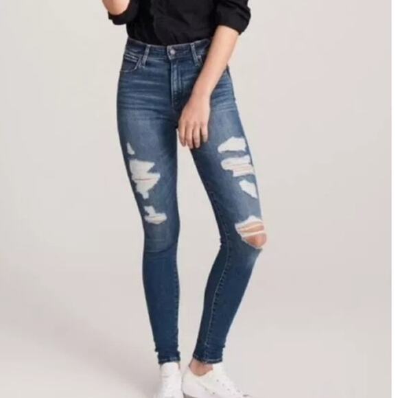 Abercrombie & Fitch Simone High Rise Super Skinny Jeans Distressed Cabincore 8 - Picture 1 of 13